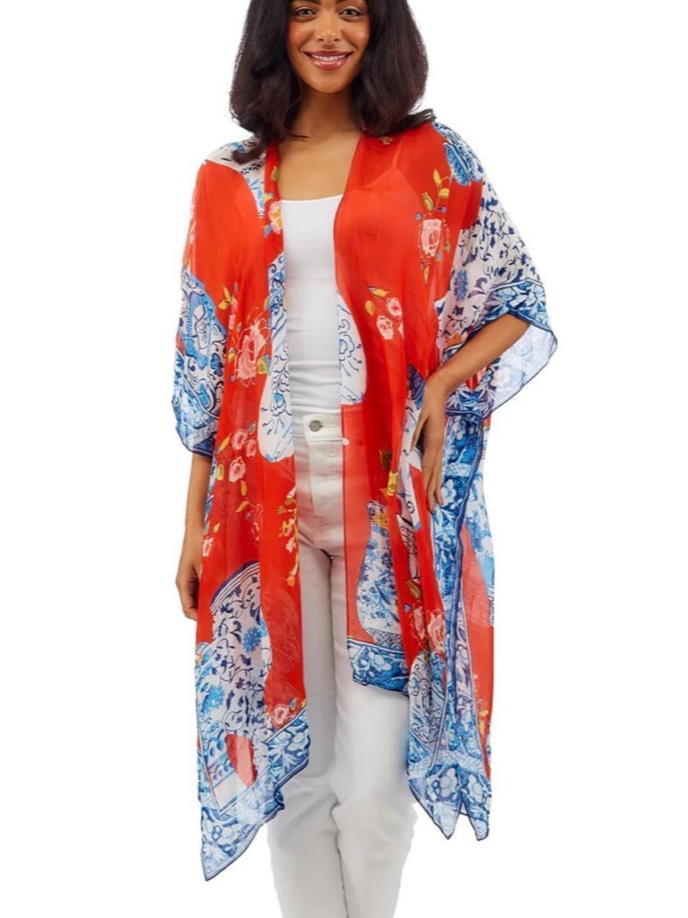 One Hundred Stars long kimono Blue Ancient Column print OS NWT